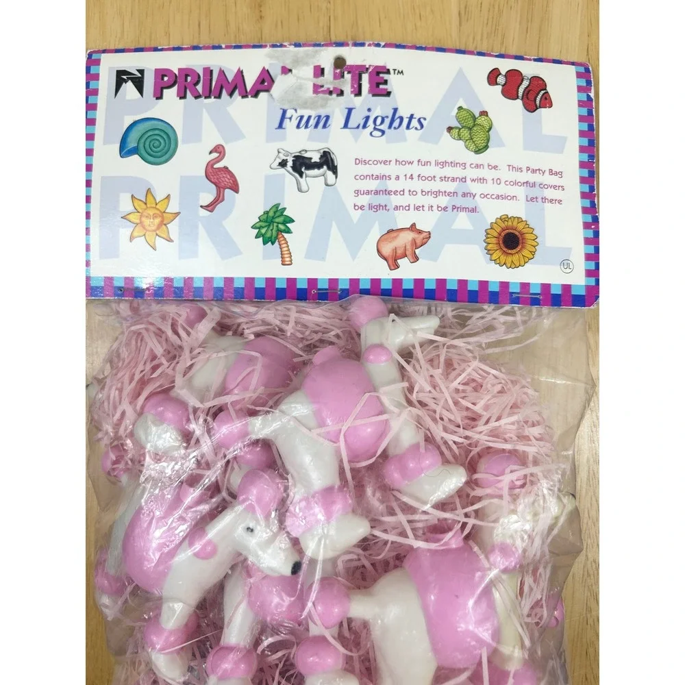 VTG Primal Lite Poodle‎ String Lights Pink 1995 Retro Kitsch 14 ft Deadstock NOS